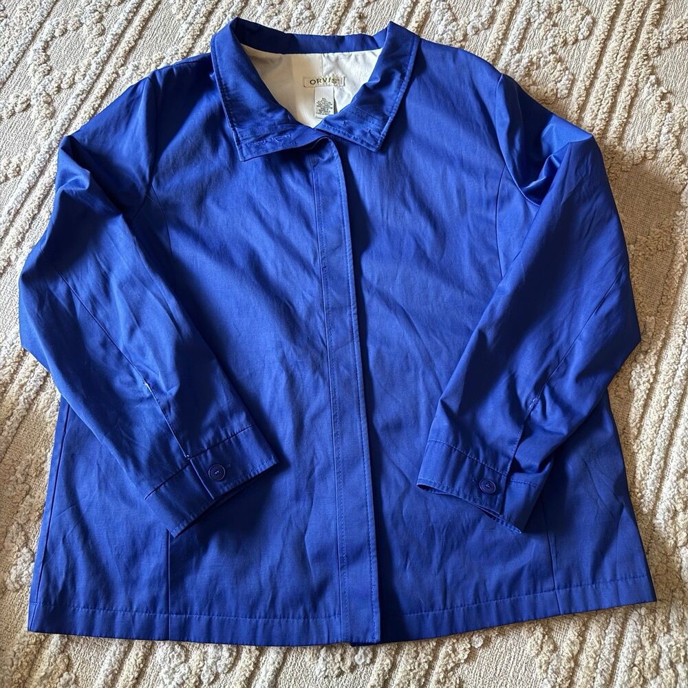 Orvis Women's XL Royal Blue Lightweight Lined Jacket Button Front Cotton Blend